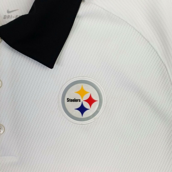 Nike Dri Fit Short Sleeve Pittsburg Steelers Logo Polo Shirt Mens White Small - Picture 5 of 13